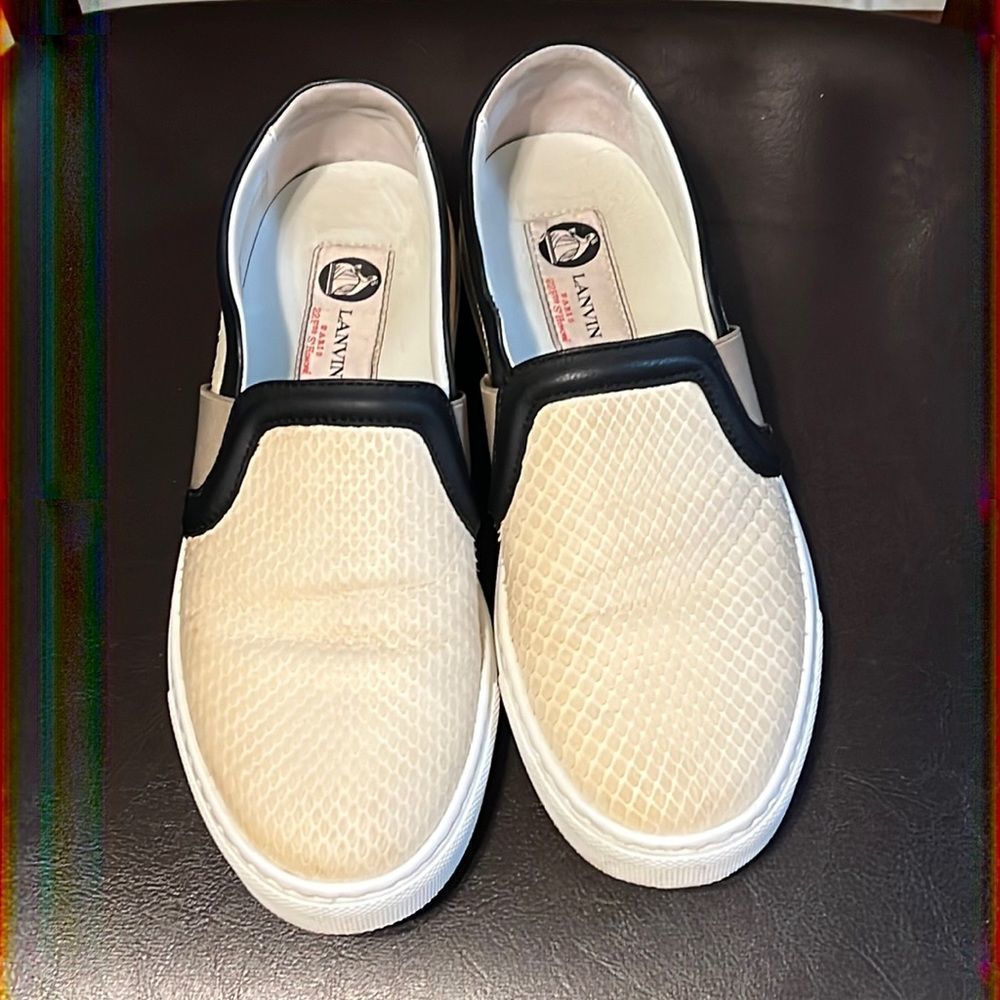 Lanvin Paris Cream Italian Leather Slip On Shoes